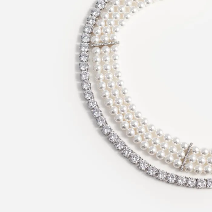 Jewellery Women Self Portrait Pearl Diamante Necklace