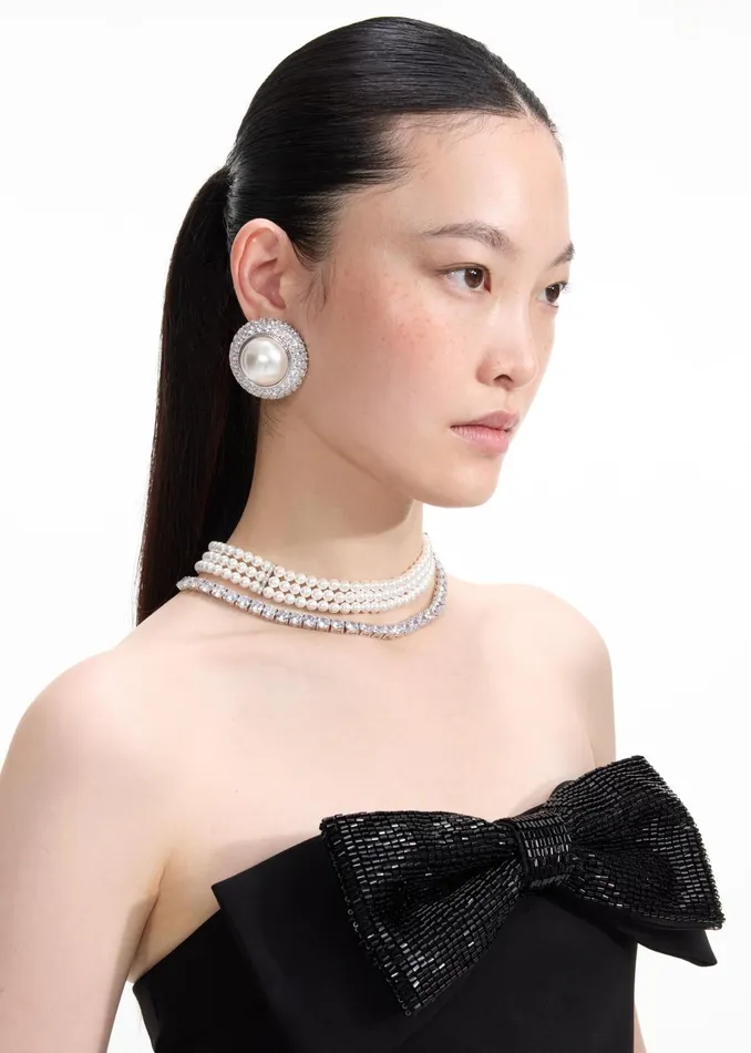 Jewellery Women Self Portrait Pearl Diamante Necklace