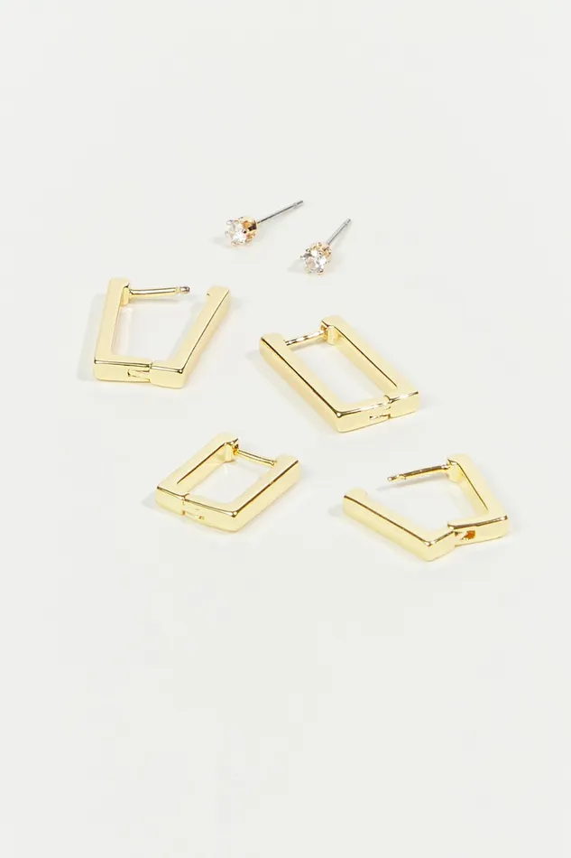 Jewelry 18K Gold Mini Rectangle Hoop Earring Pack 8211 Altar8217d State Women