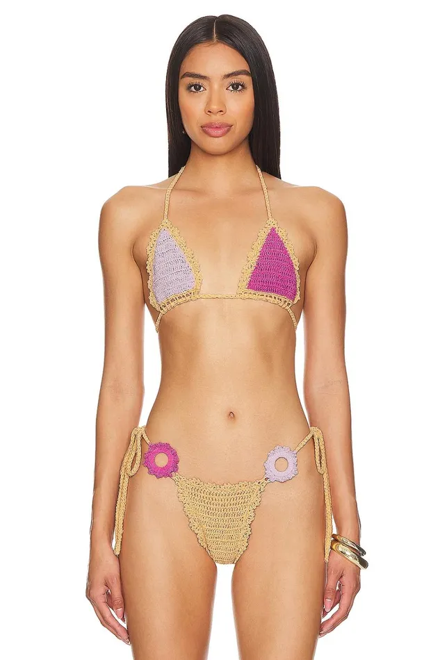 Jinny Crochet Bikini Top Peach Multi Women Lovers Friends Swimsuits and CoverUps