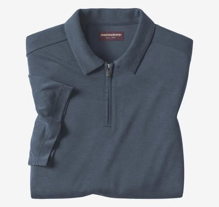 JohnstonandMurphy Polos and Tees Vintage Birdseye Zip Polo Navy 8211 Men