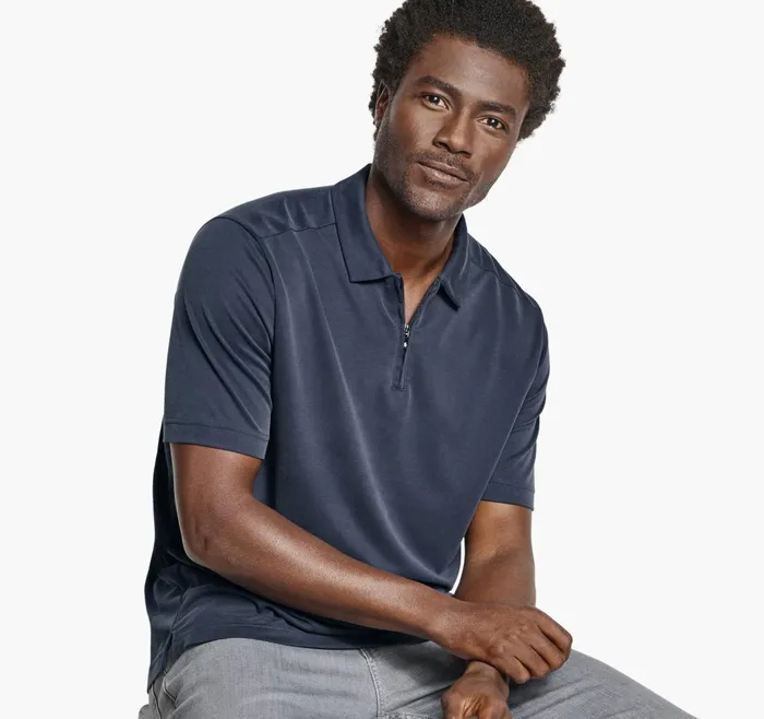JohnstonandMurphy Polos and Tees Vintage Birdseye Zip Polo Navy 8211 Men