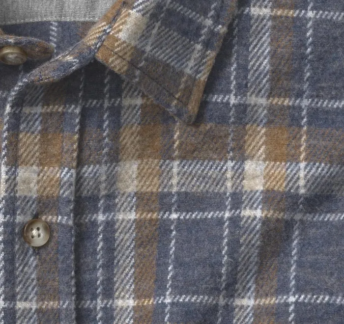 JohnstonandMurphy Shirts Brushed ButtonFront Knit Navy Open Grid Plaid 8211 Men