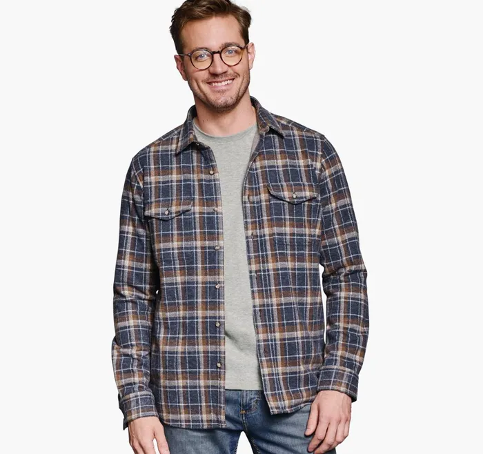 JohnstonandMurphy Shirts Brushed ButtonFront Knit Navy Open Grid Plaid 8211 Men