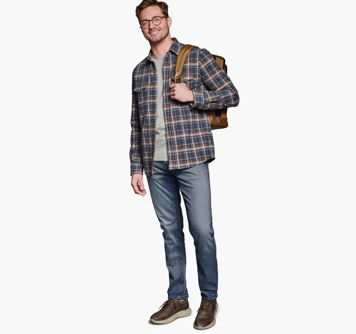 JohnstonandMurphy Shirts Brushed ButtonFront Knit Navy Open Grid Plaid 8211 Men