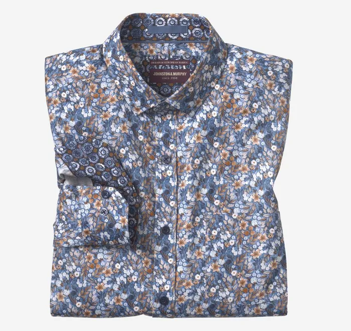 JohnstonandMurphy Shirts Printed Cotton Shirt Bluerust Floral 8211 Men