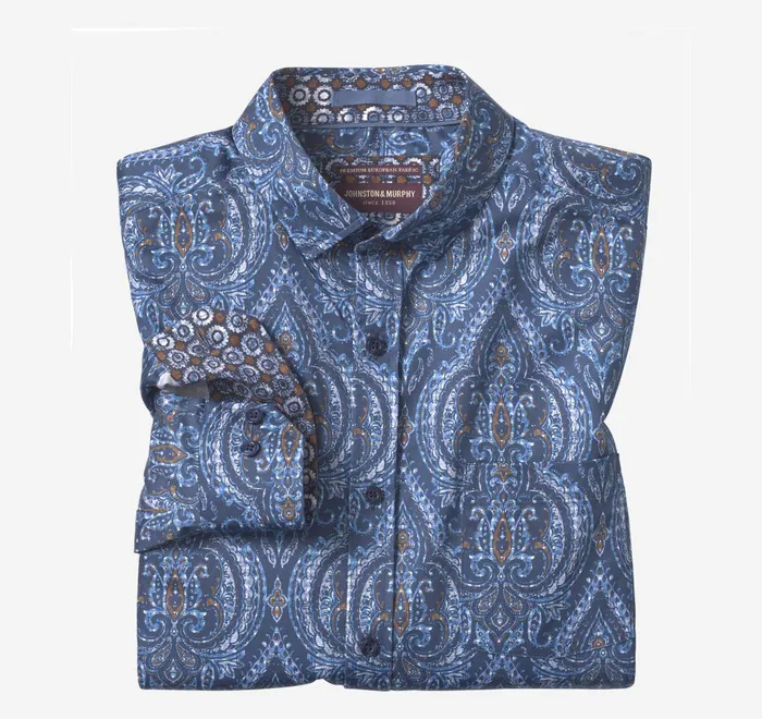 JohnstonandMurphy Shirts Printed Cotton Shirt Navy Oversized Medallion 8211 Men