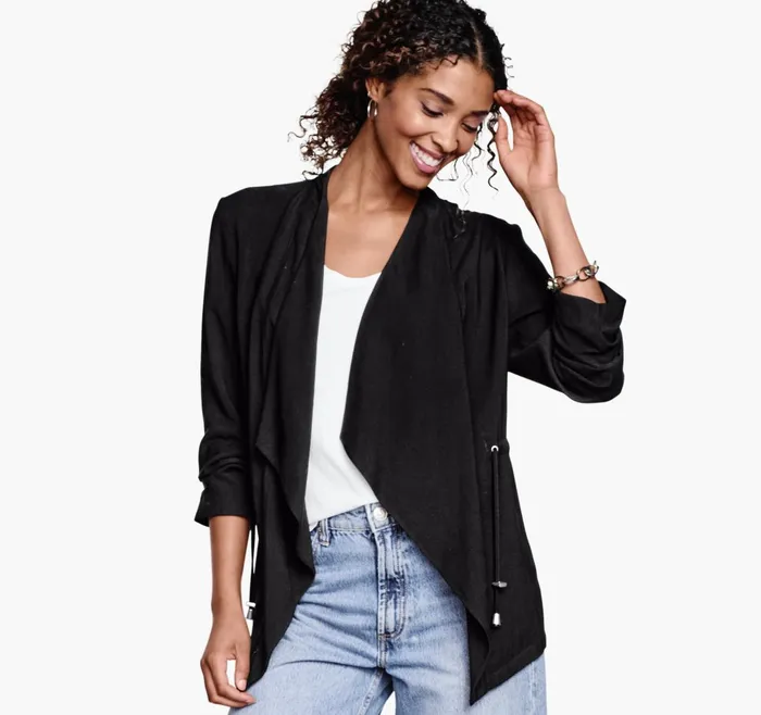 JohnstonandMurphy Shirts Sweaters and Blazers Draped OpenFront Blazer Black 8211 Women