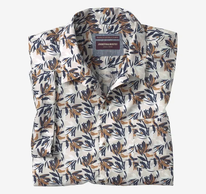 JohnstonandMurphy ShortSleeve Shirts Camp Shirt Ivory Foliage 8211 Men