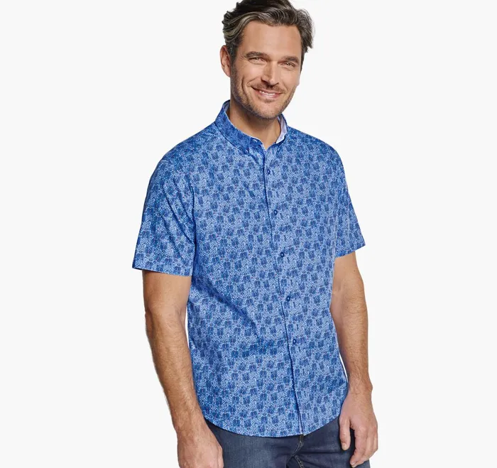 JohnstonandMurphy ShortSleeve Shirts Printed Cotton ShortSleeve Shirt Blue Lobster 8211 Men