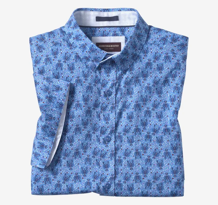 JohnstonandMurphy ShortSleeve Shirts Printed Cotton ShortSleeve Shirt Blue Lobster 8211 Men JohnstonandMurphy ShortSleeve Shirts Printed Cotton ShortSleeve Shirt Blue Lobster 8211 Men