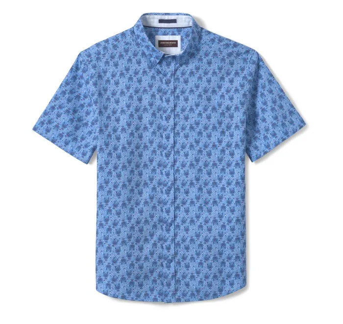JohnstonandMurphy ShortSleeve Shirts Printed Cotton ShortSleeve Shirt Blue Lobster 8211 Men JohnstonandMurphy ShortSleeve Shirts Printed Cotton ShortSleeve Shirt Blue Lobster 8211 Men