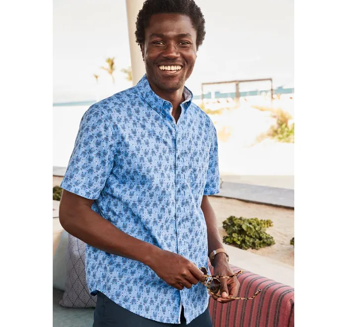 JohnstonandMurphy ShortSleeve Shirts Printed Cotton ShortSleeve Shirt Blue Lobster 8211 Men JohnstonandMurphy ShortSleeve Shirts Printed Cotton ShortSleeve Shirt Blue Lobster 8211 Men