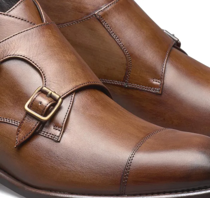 JohnstonandMurphy SlipOns and Loafers Ellsworth Double Buckle Boot Brown Handstained Calfskin 8211 Men