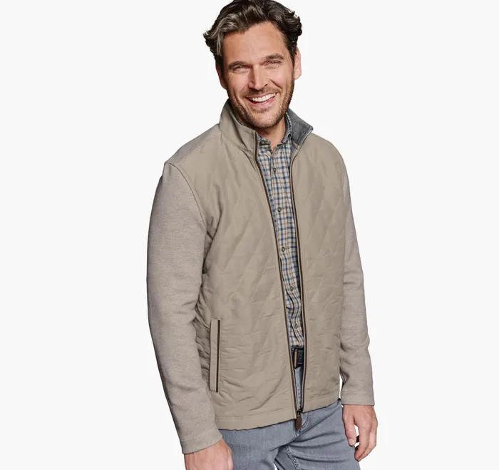JohnstonandMurphy Sweaters and Knits Quilted FullZip Tan 8211 Men