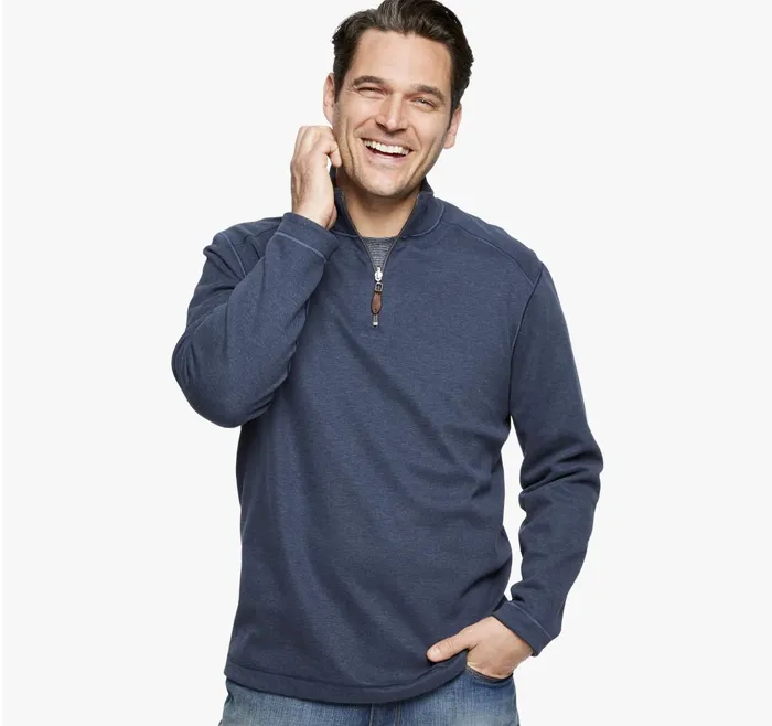 JohnstonandMurphy Sweaters and Knits Reversible Solid QuarterZip Navybrown 8211 Men