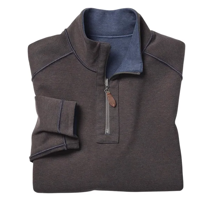 JohnstonandMurphy Sweaters and Knits Reversible Solid QuarterZip Navybrown 8211 Men