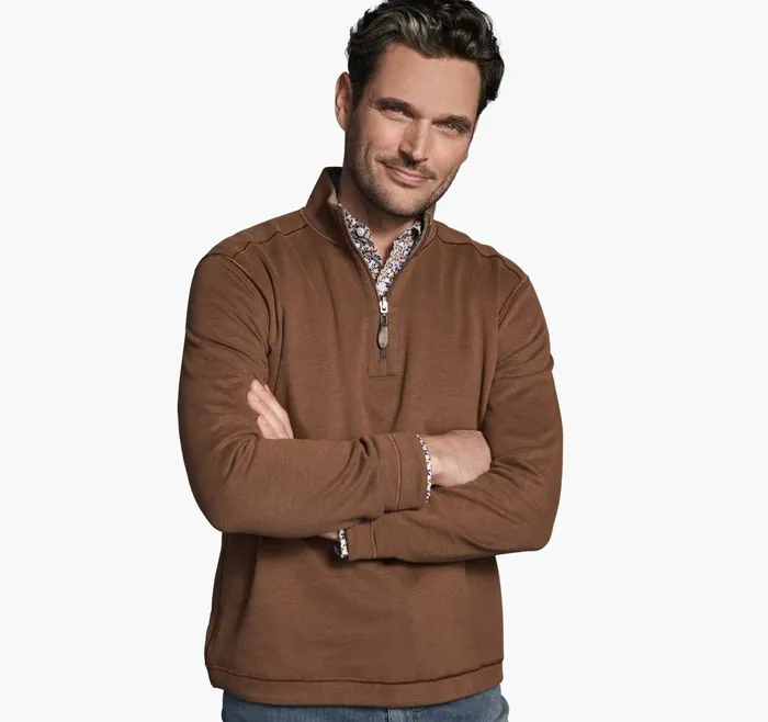 JohnstonandMurphy Sweaters and Knits Reversible Solid QuarterZip Rustoatmeal 8211 Men
