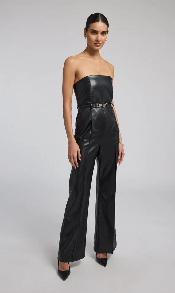 Jumpsuits and Rompers Women Generation Love Clothing Cristelle Vegan Leather Jumpsuit Black