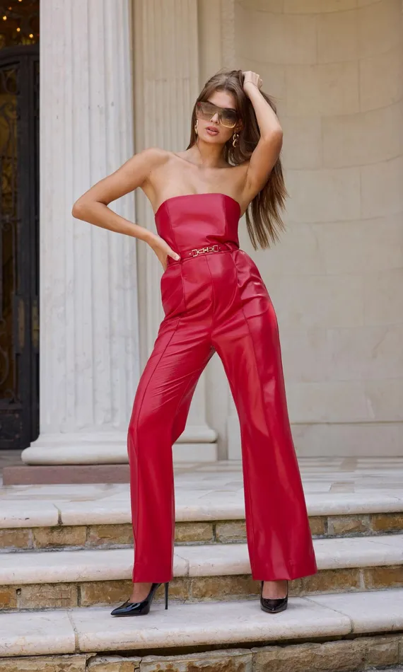 Jumpsuits and Rompers Women Generation Love Clothing Cristelle Vegan Leather Jumpsuit Ruby