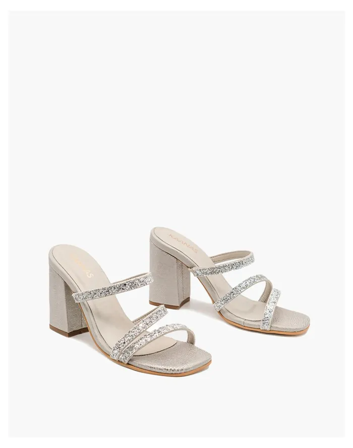KAANAS Mercer Glittery Strap Heels Silver Women Madewell Heels