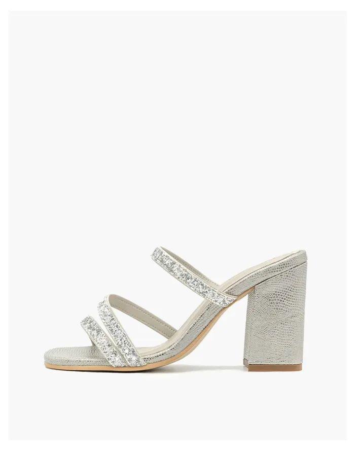 KAANAS Mercer Glittery Strap Heels Silver Women Madewell Heels KAANAS Mercer Glittery Strap Heels Silver Women Madewell Heels