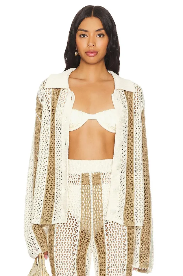 Kerim Stripe Top Ivory and Beige Stripe Women Lovers Friends Sweaters and Knits
