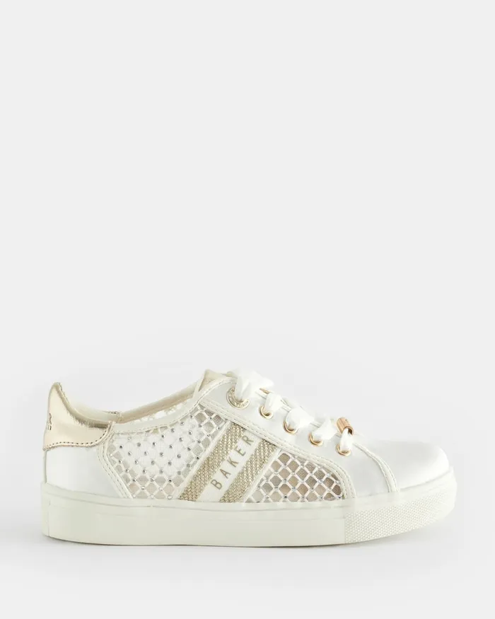 Kids AMEEYLA 8211 Diamante Mesh Panel Satin Trainers Ivory Ted Baker Older Girls Kids AMEEYLA 8211 Diamante Mesh Panel Satin Trainers Ivory Ted Baker Older Girls
