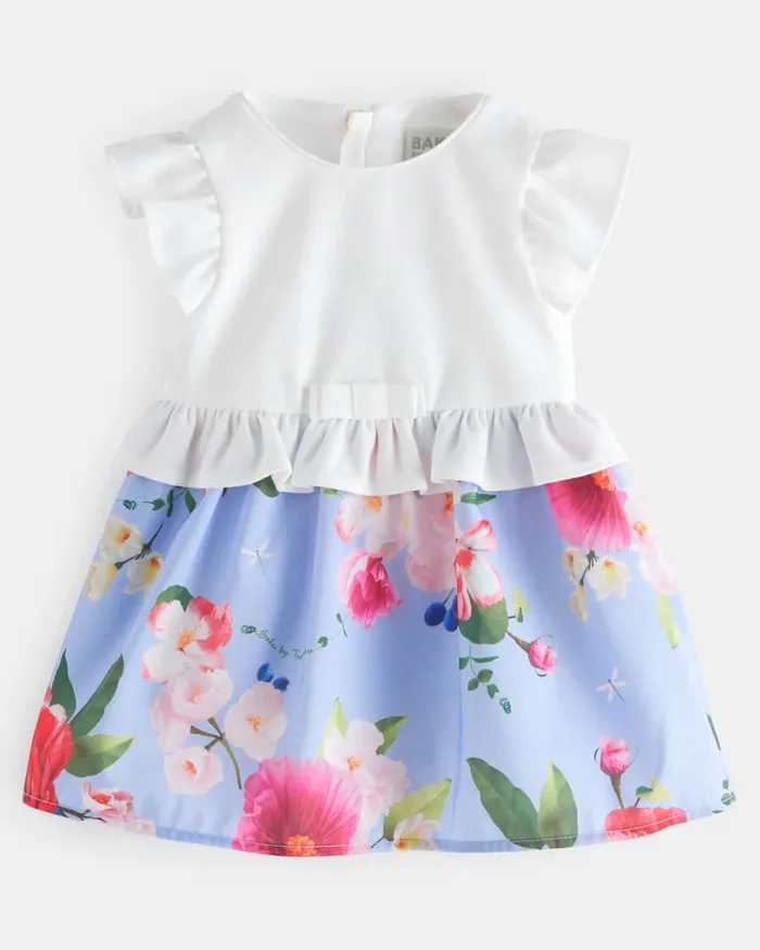 Kids BALMIE 8211 Mockable Frilled Floral Print Dress Blue Ted Baker Dresses
