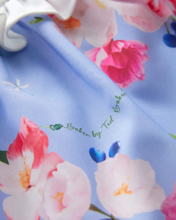 Kids BALMIE 8211 Mockable Frilled Floral Print Dress Blue Ted Baker Dresses
