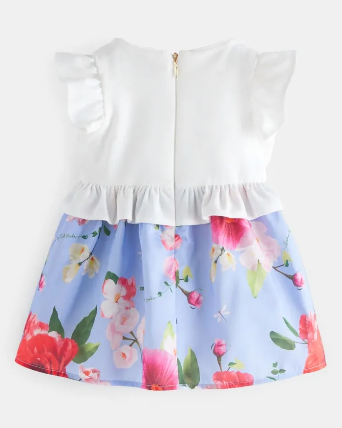 Kids BALMIE 8211 Mockable Frilled Floral Print Dress Blue Ted Baker Dresses