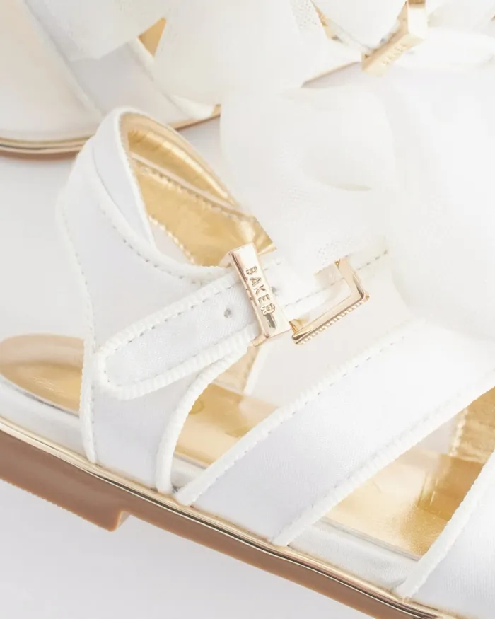 Kids BELLSIA 8211 Strappy Satin Sandals With Organza Bow Ivory Ted Baker Younger Girls