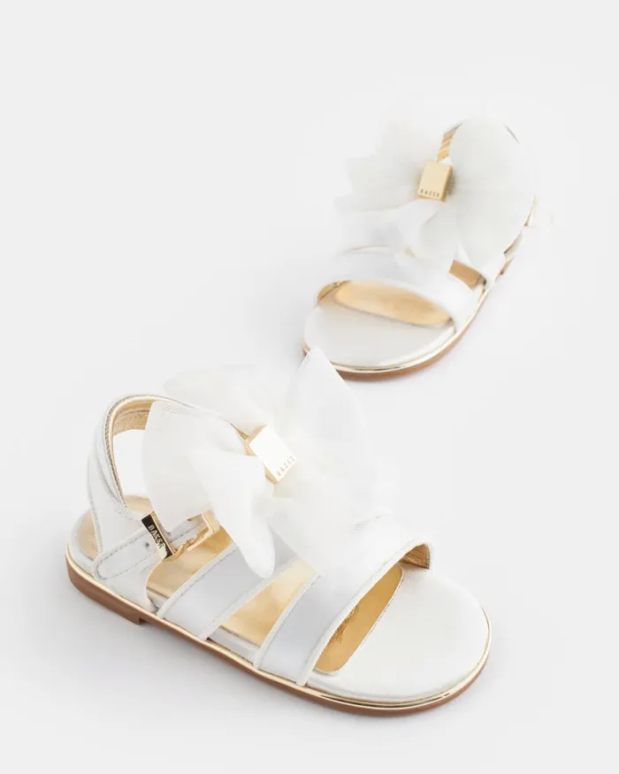 Kids BELLSIA 8211 Strappy Satin Sandals With Organza Bow Ivory Ted Baker Younger Girls Kids BELLSIA 8211 Strappy Satin Sandals With Organza Bow Ivory Ted Baker Younger Girls