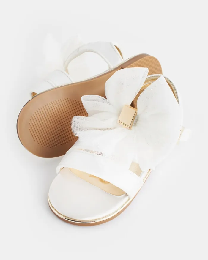 Kids BELLSIA 8211 Strappy Satin Sandals With Organza Bow Ivory Ted Baker Younger Girls Kids BELLSIA 8211 Strappy Satin Sandals With Organza Bow Ivory Ted Baker Younger Girls