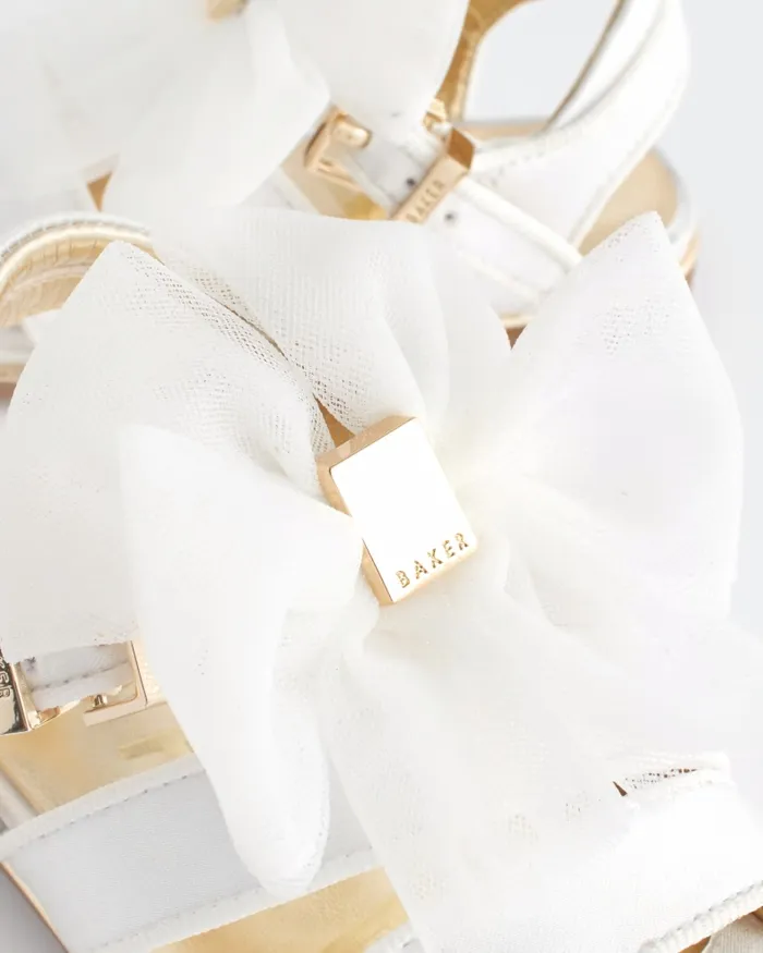 Kids BELLSIA 8211 Strappy Satin Sandals With Organza Bow Ivory Ted Baker Younger Girls Kids BELLSIA 8211 Strappy Satin Sandals With Organza Bow Ivory Ted Baker Younger Girls