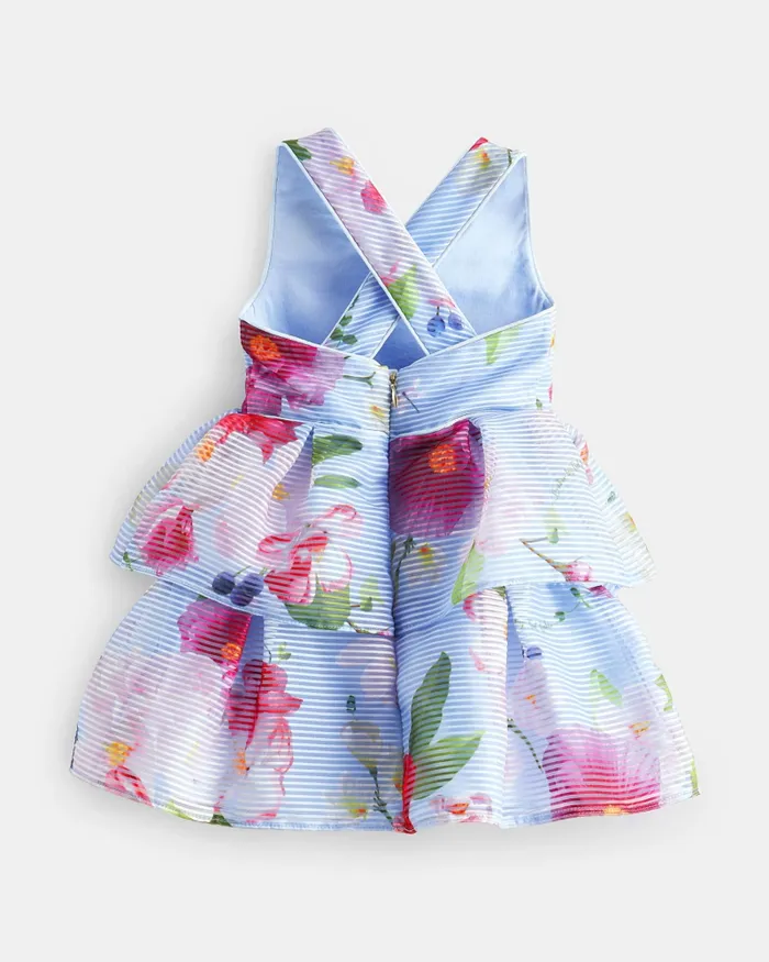 Kids BRANCEE 8211 Floral Striped Dress With Tiered Skirt Blue Ted Baker Dresses