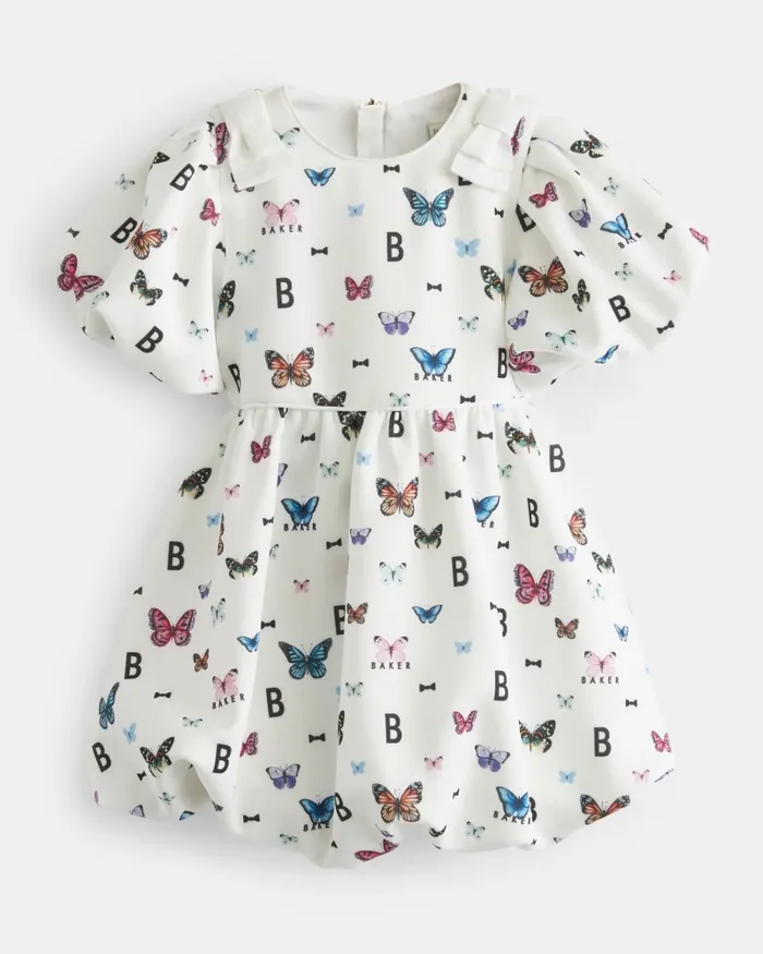 Kids CAPRHI 8211 Butterfly Print Bubble Hem Dress White Ted Baker Dresses Kids CAPRHI 8211 Butterfly Print Bubble Hem Dress White Ted Baker Dresses