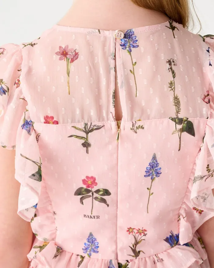 Kids CLEMMYY 8211 Chiffon Printed Frill Trim Playsuit Pink Ted Baker Younger Girls