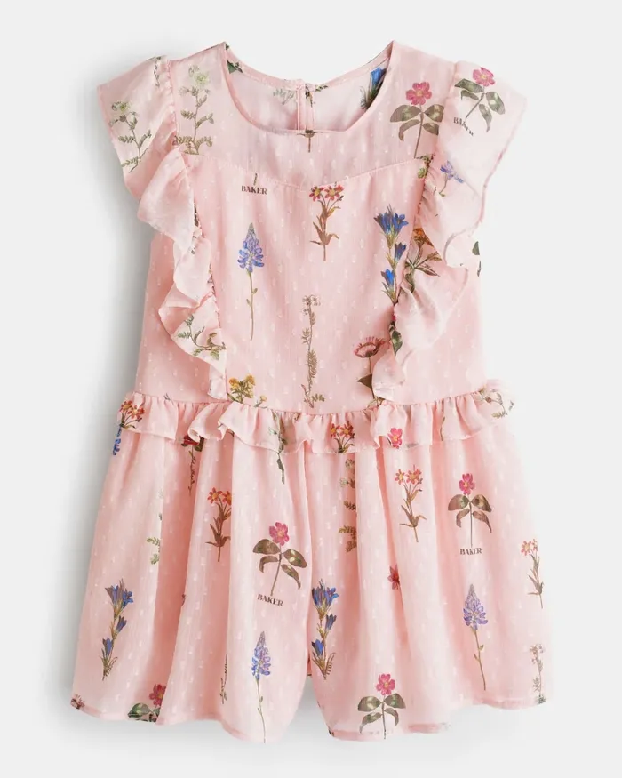 Kids CLEMMYY 8211 Chiffon Printed Frill Trim Playsuit Pink Ted Baker Younger Girls Kids CLEMMYY 8211 Chiffon Printed Frill Trim Playsuit Pink Ted Baker Younger Girls