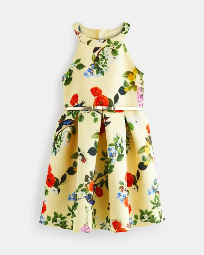 Kids DAFFNYY 8211 Floral Print Scuba Belted Dress Yellow Ted Baker Older Girls Kids DAFFNYY 8211 Floral Print Scuba Belted Dress Yellow Ted Baker Older Girls