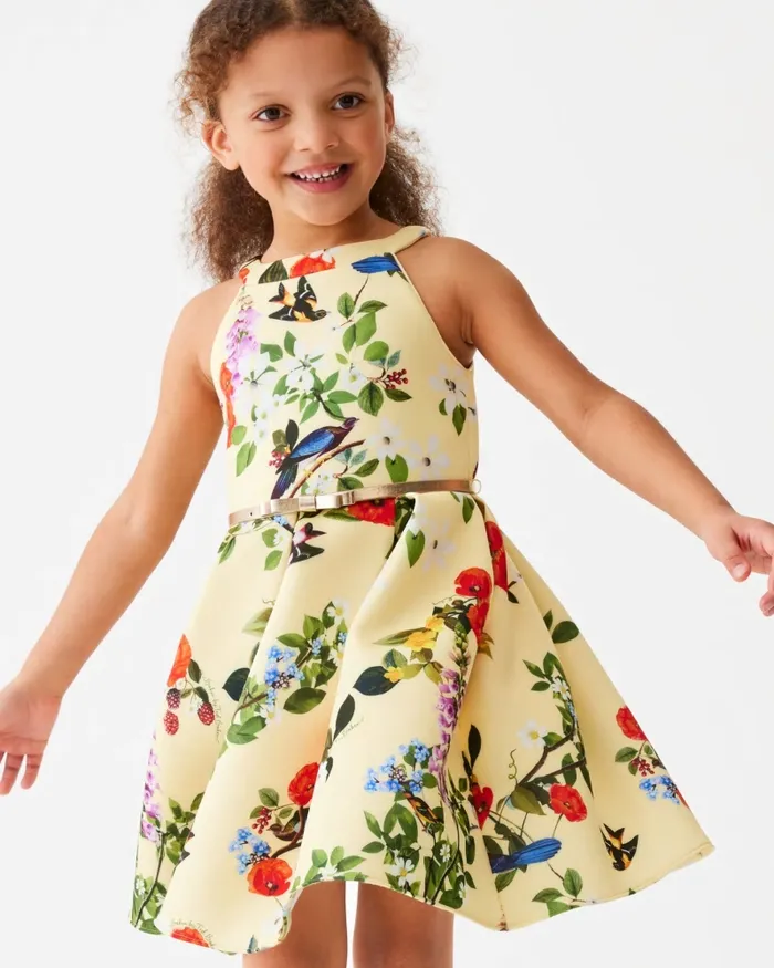 Kids DAFFNYY 8211 Floral Print Scuba Belted Dress Yellow Ted Baker Older Girls Kids DAFFNYY 8211 Floral Print Scuba Belted Dress Yellow Ted Baker Older Girls