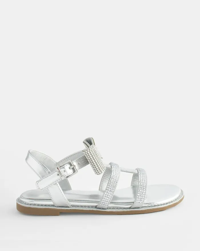 Kids DANDEEY 8211 Jewelled Sandals With Bow Detail Silver Ted Baker Older Girls