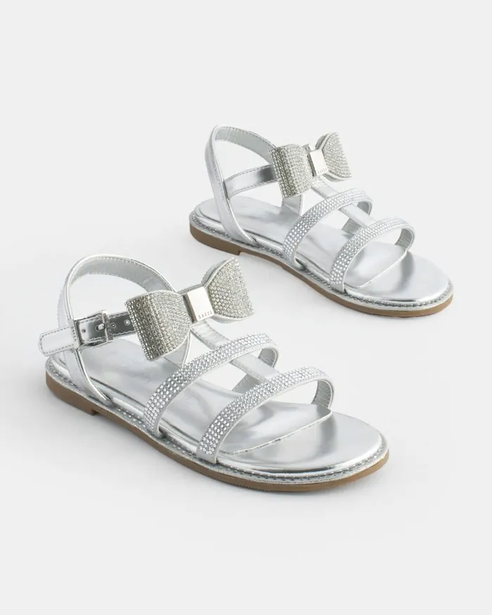 Kids DANDEEY 8211 Jewelled Sandals With Bow Detail Silver Ted Baker Older Girls