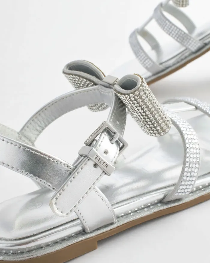 Kids DANDEEY 8211 Jewelled Sandals With Bow Detail Silver Ted Baker Older Girls