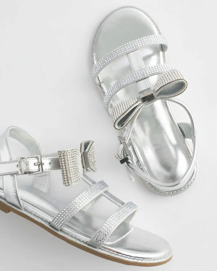 Kids DANDEEY 8211 Jewelled Sandals With Bow Detail Silver Ted Baker Older Girls