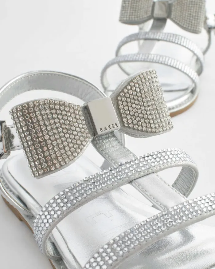 Kids DANDEEY 8211 Jewelled Sandals With Bow Detail Silver Ted Baker Older Girls