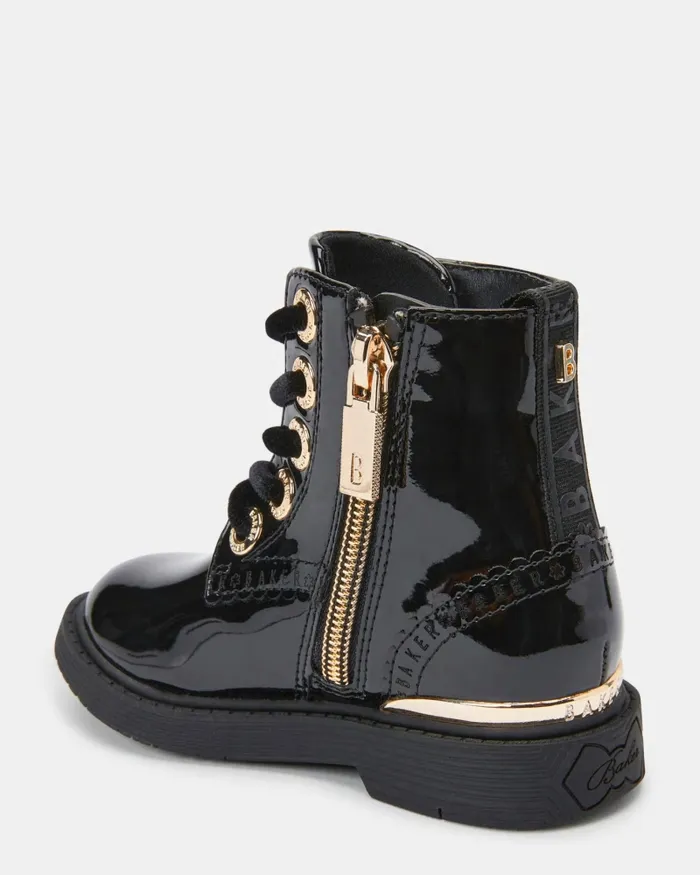 Kids DARLOW 8211 Lace Up Boots With Gold Trims Black Ted Baker Younger Girls