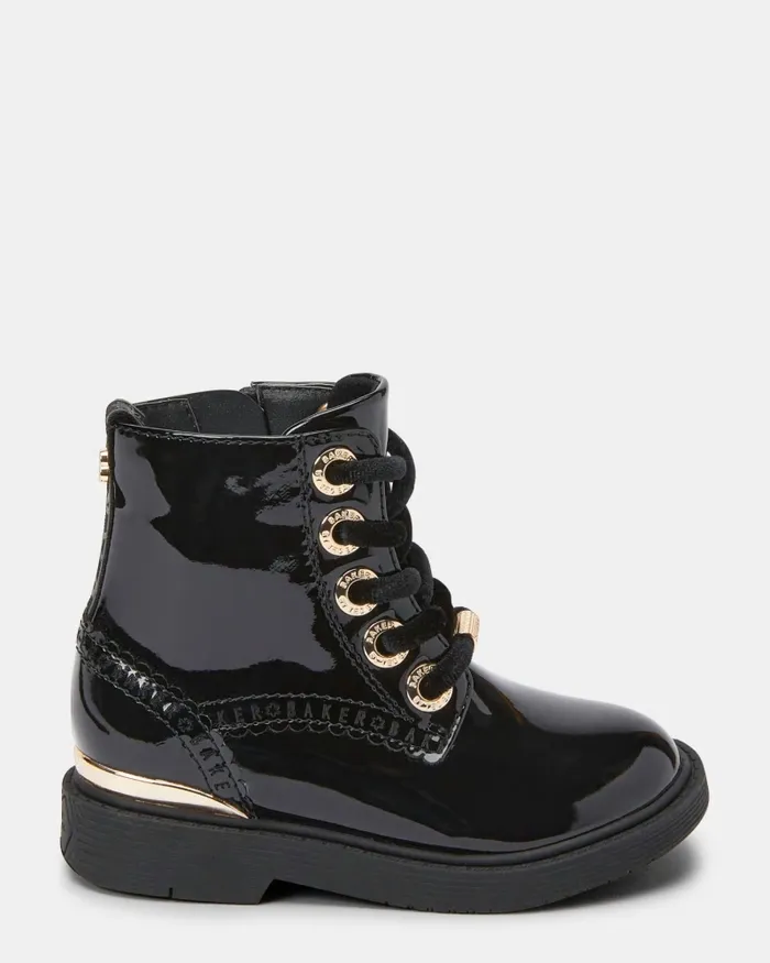 Kids DARLOW 8211 Lace Up Boots With Gold Trims Black Ted Baker Younger Girls