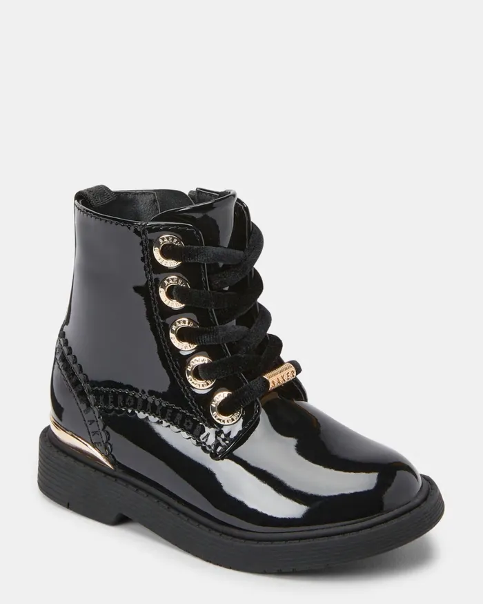 Kids DARLOW 8211 Lace Up Boots With Gold Trims Black Ted Baker Younger Girls