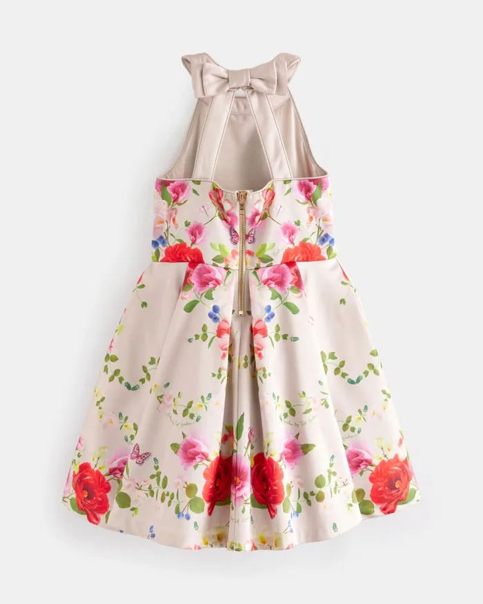 Kids DAVEYNA 8211 Satin Floral Halter Neck Dress White Ted Baker Older Girls
